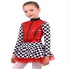 Choomomo Sequin Racer Girl Jumpsuit Kids Long Sleeve Race Car Driver Sparkly Checkered Leotard Dress Red 10 Years view 1