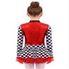 Choomomo Sequin Racer Girl Jumpsuit Kids Long Sleeve Race Car Driver Sparkly Checkered Leotard Dress Red 10 Years view 2