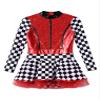 Choomomo Sequin Racer Girl Jumpsuit Kids Long Sleeve Race Car Driver Sparkly Checkered Leotard Dress Red 10 Years view 3