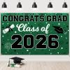 2026 Graduation Backdrop Banner, Congrats Grad Banner Class of 2026 Green Graduate Backdrop for Graduation Party Decorations (Green Black) view 1