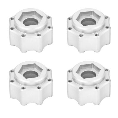 4pcs 17mm Hex Adapter, Professional Aluminum Alloy RC Hex Combiner for 3.8 Inch Tires, Fine Machined Lightweight Coupler for RC Car Wheels and Accessories (Silver)