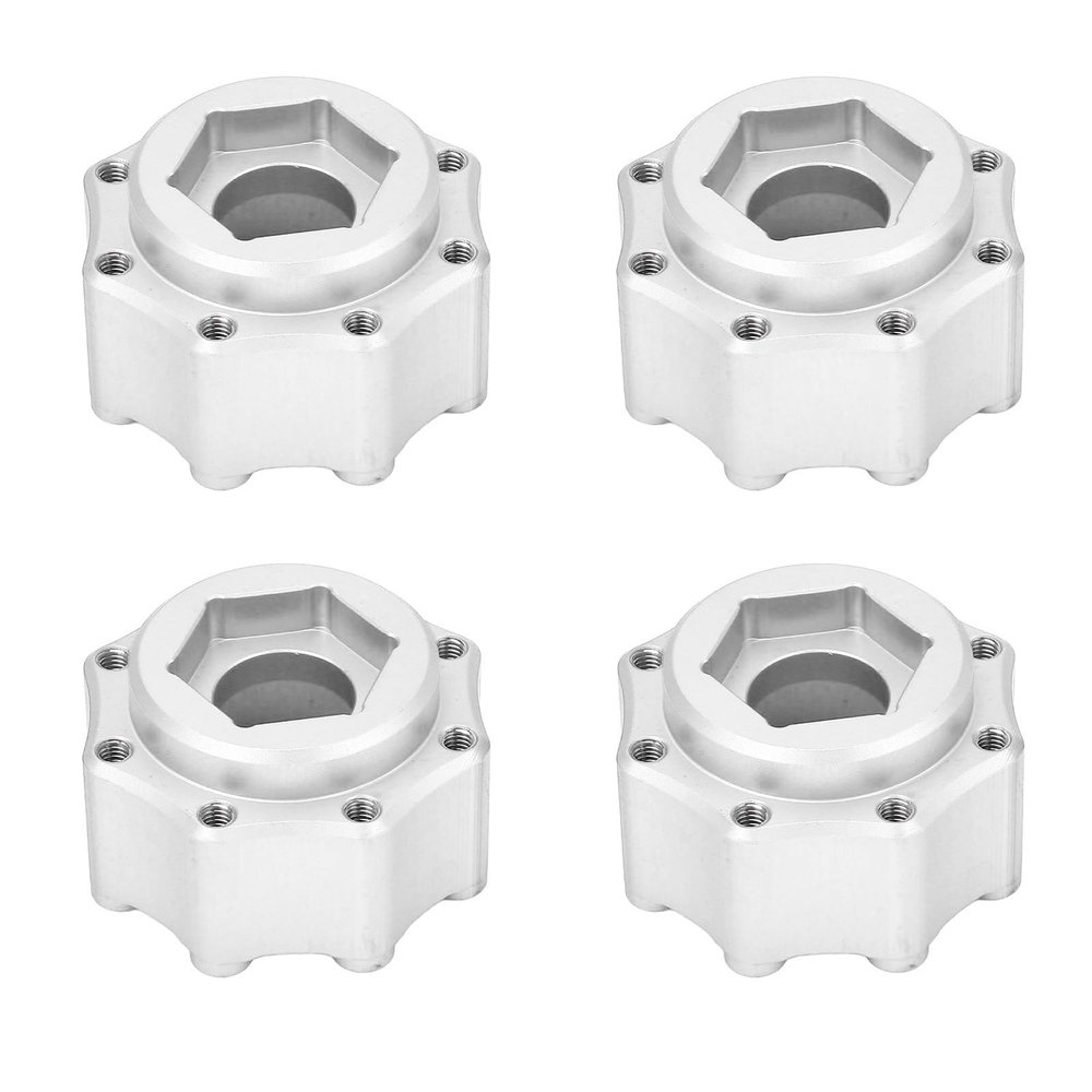 4pcs 17mm Hex Adapter, Professional Aluminum Alloy RC Hex Combiner for 3.8 Inch Tires, Fine Machined Lightweight Coupler for RC Car Wheels and Accessories (Silver)