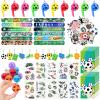 114 Pcs Soccer Party Favors, Soccer Birthday Party Supplies Goodie Bags with Whistle, Slap Bracelet, Spinning Ball, Keychain Tattoo Sticker for Kids Birthday Gift, Team Celebration Pinata Filler Decor view 1