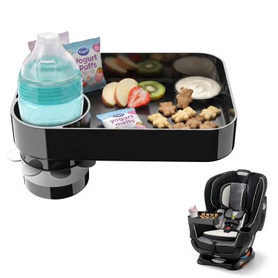 Car Seat Snack Tray for Toddlers, Square Mess-Free Car Seat Tray with Cup Holder & Dip Compartment, Travel Tray for Kids Snacks, Drinks, Fits Most Car Safety Seats (1, Black)