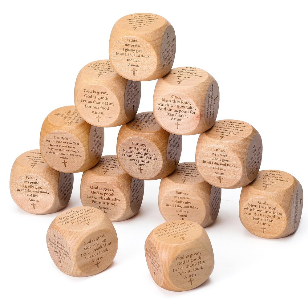 Foilswirl 12 Pcs Mealtime Prayer Cube Small Wooden Catholic Prayers Scripture Cube Religious Dice Christian Bible Verse Gifts for Family Church Easter Christmas Party Favors