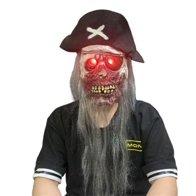 Full Head Zombie Pirate Mask with Led Eyes,Realistic Zombie Head Mask,Halloween Vampire Costume for Role-Play Party,Christmas,Masquerade