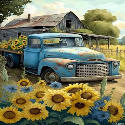 1000 Pieces Puzzle for Adults Sunflower Blue Car Farm Wooden, Hi-Definition Printing Beautiful Drawings, Spend The Winter Vacation and Beautiful Christmas, Elevate Yourself Gift Decor 19.7x27.6in