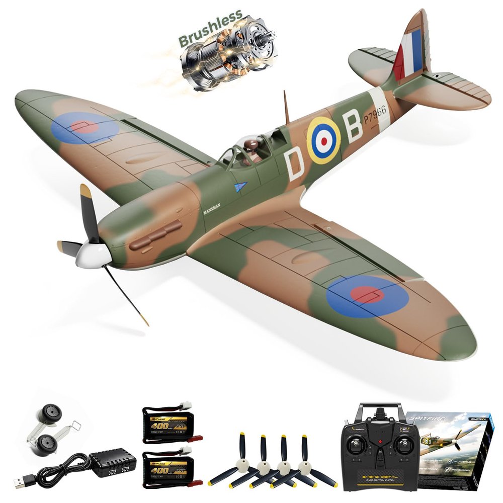 CKYSCHN Brushless RC Plane Spitfire 500mm - 4CH VOLANTEXR RC Airplane with 6-Axis Gyro, 2.4G RTF Remote Control Airplane for Adults, 3 Level Modes & Aerobatics