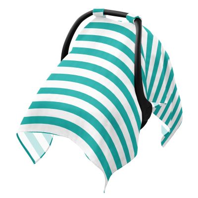 Teal Horizontal Stripe Print Baby Car Seat Cover Breathable Infant Car Seat Cover for Babies Lightweight Carseat Canopy Muslin Cotton Baby Carrier Covers for Boys Girls