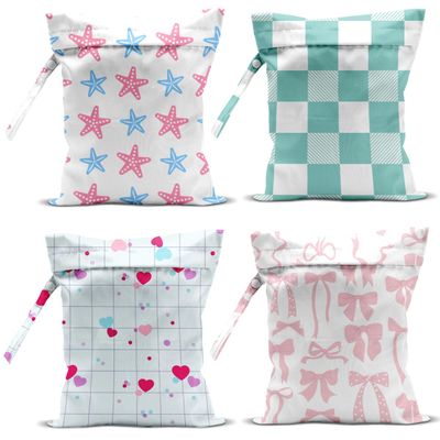 zcyxuuw Wet Bag, 4Pcs Wet Dry Bag Set, Reusable Waterproof Bags with Starfish & Bow Prints for Women, Ideal for Beach Vacations & Pool Days