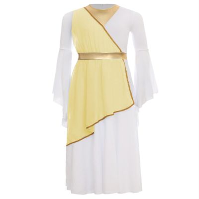 Raenseen Girls Halloween Ancient Greek Princess Costume Ancient Greek Toga Costumes Grecian Gown Dress Flowy Tulle Dress Yellow 10 Years