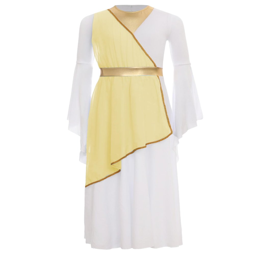 Raenseen Girls Halloween Ancient Greek Princess Costume Ancient Greek Toga Costumes Grecian Gown Dress Flowy Tulle Dress Yellow 10 Years