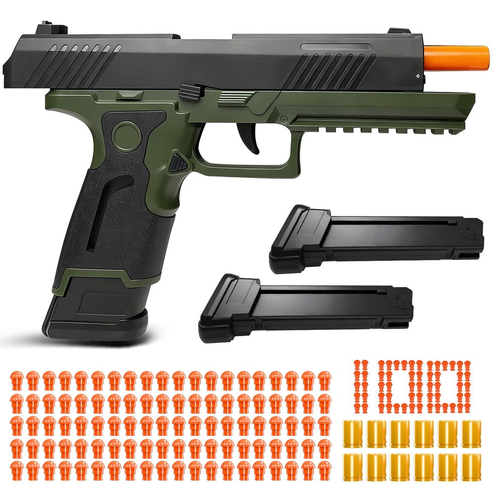 Automatic Shell Ejecting Toy Gun, Soft Bullet Toy Pistol, Educational Toy Model, Gifts for Kids, Boys and Girls (Green)