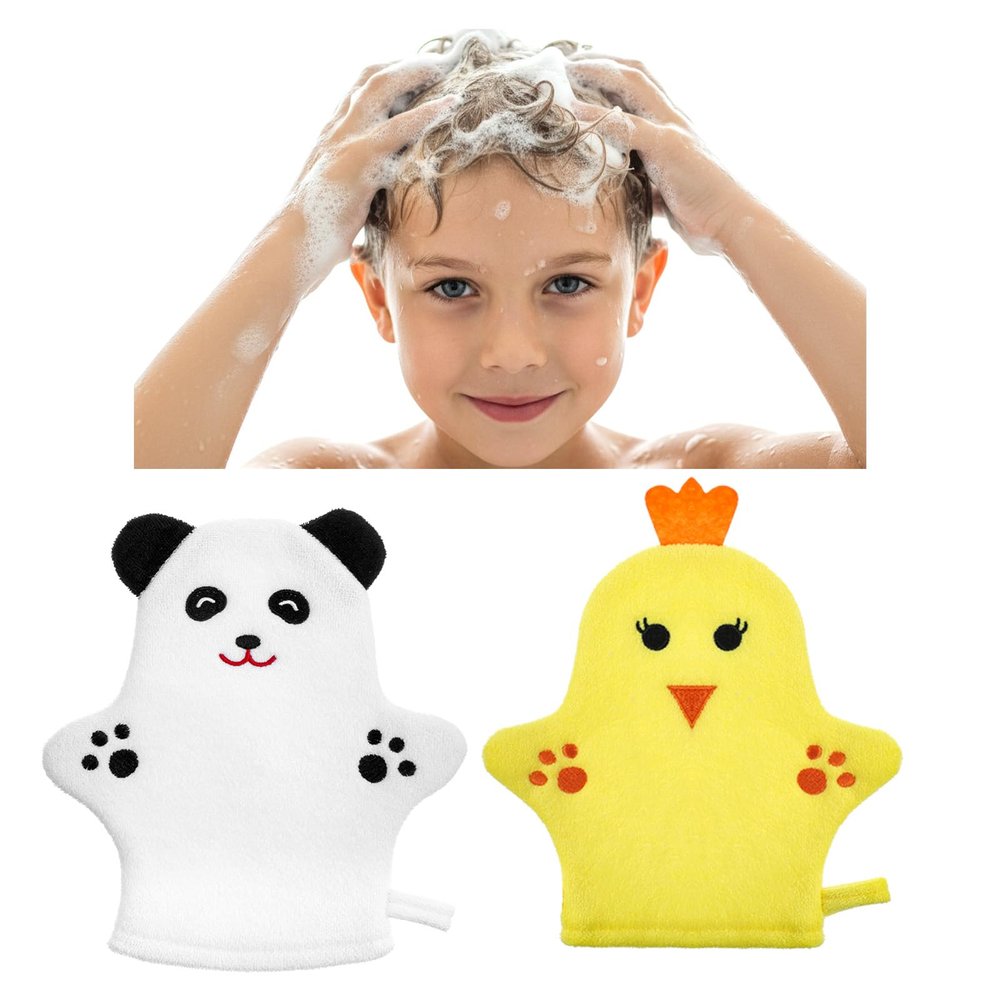 2 PCS Baby Bath Mitt Washcloths Gloves Panda Chicken Toddler Soft Washcloths for Kids Designed in Cute Animal Towel Gentle Scrub for Baby Girl Boy Bath Shower