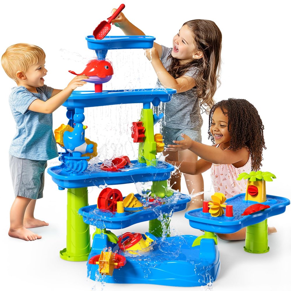 CozyBomB Water Table for Toddlers 3-5,Sand Water Tables with Fishing Game Set,5 Tier Outdoor Toys for Kids Ages 4-8,Summer Beach Outside Sensory Table Activity, Party Birthday Gift
