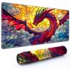 RMJKXQZG MTG Playmat 35.5" x 19.7" with High Elastic Rubber Base Non-Slip Rubber HD Fade-Resistant Printing Durable TCG Gaming for Card Games Desk Mat & Mouse Pad, Stained Glass Red Dragon view 1