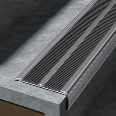VIIGUIY Stair Nosing Waterproof Extra-Wide Stair Nose Molding, Self-Adhesive Stair Nosing Edge Trim with Non Slip Strip, Outside Steps Edging Protector Guard(Gray,W9.6cm/3.8" L1.3m/4.3ft)
