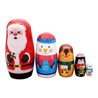 Geavonyg Russian Nesting Dolls 5 Pieces Hand Painted Toy Christmas Theme Porcelain Theme Traditional Stacking Nesting