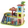 Jasey's Toy Chest Wooden Busy Wheels Garage Playset | 3-Level Wooden Garage with Elevator, Car Wash, Gas Station & Helipad + 2 Cars & 1 Helicopter | for Toddlers Ages 3+ view 1