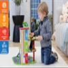 Jasey's Toy Chest Wooden Busy Wheels Garage Playset | 3-Level Wooden Garage with Elevator, Car Wash, Gas Station & Helipad + 2 Cars & 1 Helicopter | for Toddlers Ages 3+ view 4