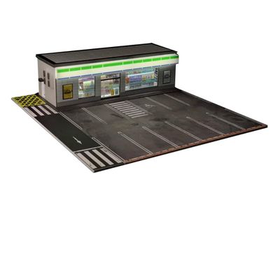 1/64 Scale Convenience Store Miniature Diorama Building Scene Model with LED Lighting and Parking Area DIY Customizable & Expandable Model Car (Cars & Figures Not Included)