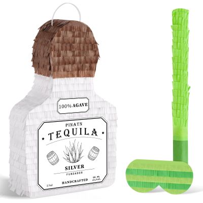 Adecortalk White Tequila Bottle Piata Tequila Pinata with Bat Blindfold for Adult Party Decorations Cinco De Mayo Fiesta Mexican Carnivals Birthday Anniversary Party Supplies