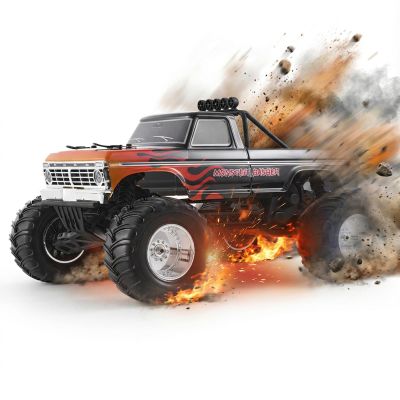EAZYRC FMS 1/10 Ford F-100 Brushless RC Truck, 1973 Licensed RC Car for Adults, 55KM/H High Speed 2WD RC Crawler, Hobbywing 60A ESC & 3652 Motor, All-Metal Gears & Steel CVD Drive Shafts, RS (Black)