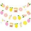 2pcs Pink Lemonade Party Banners Lemon Citrus Garland, Summer Fruit Lemonade Stand Bunting for Lemonade Themed Birthday Baby Shower Pool Party Summer BBQ Home Decor view 1