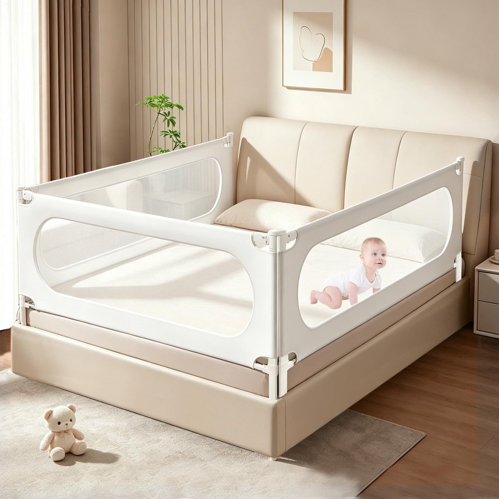 G TALECO GEAR 1 Piece Bed Rail for Toddlers, Bed Rails for King Bed, Double Lock Kids Bed Guard with Seamless Fit, Single-Side Lifting Design, Breathable Mesh & Thick Padded Cover (78.7 Inch)