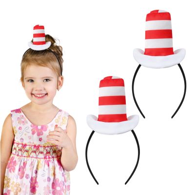 2 Pcs Cat Headband with Red and White Striped Hat Dr Suess Hat The Book Character Costume 100 Days of School Costume for Girls Women Men Halloween Cute Headwear Halloween Party Cosplay Accessories