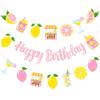 3cps Pink Lemonade Happy Birthday Banner Set Glitter Birthday Garland with Lemon Citrus Bunting, Summer Fruit Lemonade Stand Party Decorations for Girls Birthday Pool Party Baby Shower Supplies view 1