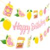 3cps Pink Lemonade Happy Birthday Banner Set Glitter Birthday Garland with Lemon Citrus Bunting, Summer Fruit Lemonade Stand Party Decorations for Girls Birthday Pool Party Baby Shower Supplies view 2