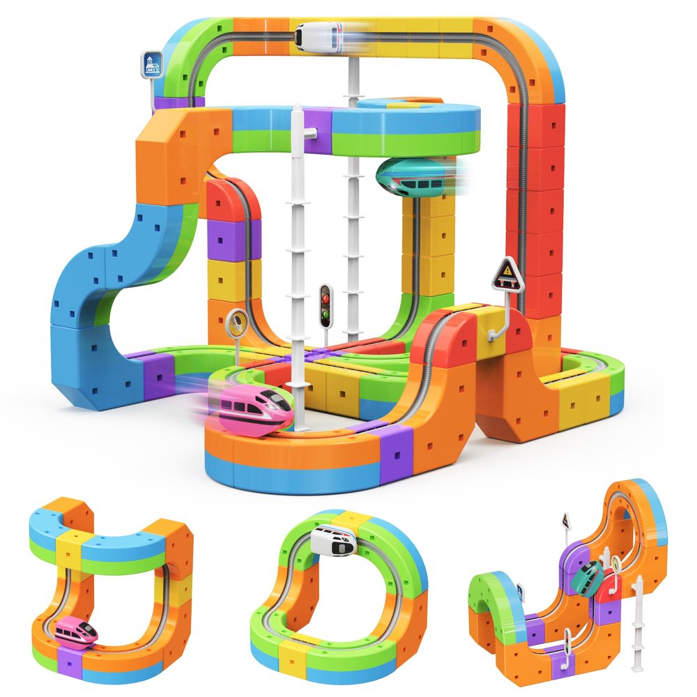 Auyoolin Electric Train Set,3D Infinity Flexible Tracks with Anti-Gravity 3 Cars for Kids Ages 3-8,DIY Race Track Block Building Toys,93pcs STEM Toy Train Birthday Gifts for Boys and Girls