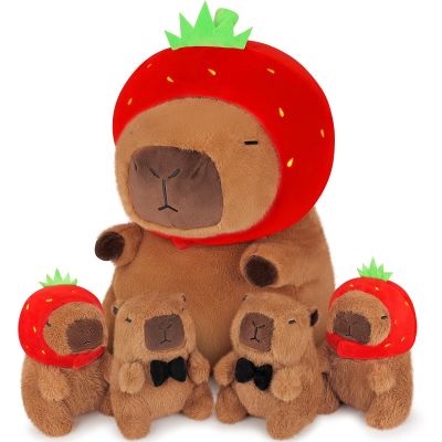 Achwishap Capybara Plush Family Set, 5PCS Capybara Stuffed Animals with Mommy & 4 Babies, 18 Soft Huggable Plushie Cute Pillow Toys Decor, Birthday Gifts for Kids Boys Girls Adults & Capibara Lovers