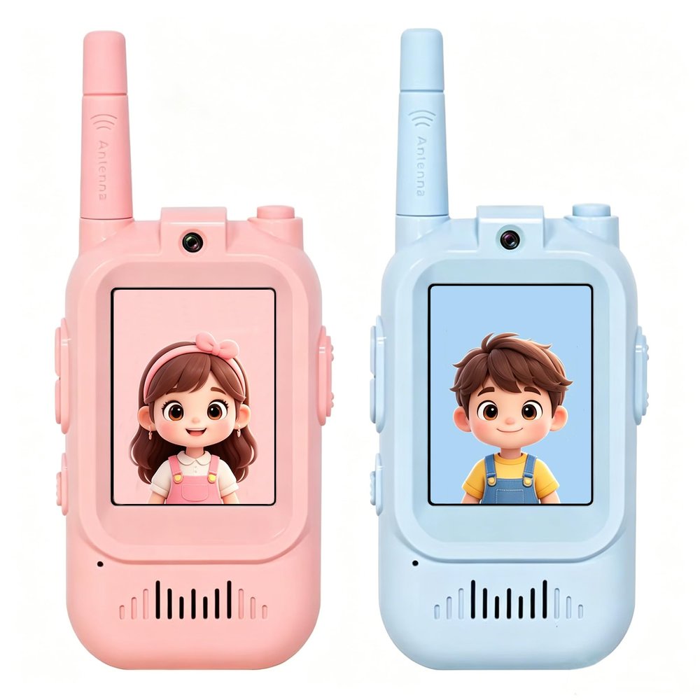 HUACAM Children's Video interphone, Equipped with a Camera, Suitable for Boys and Girls Aged 3-12, 650mAh Rechargeable, Long-Distance Communication, high-Definition Screen, 2-piece Set