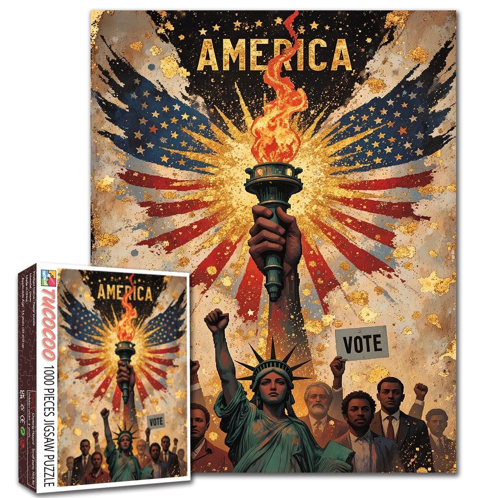 Patriotic Freedom Torch 1000 Piece Jigsaw Puzzles for Adults America Anniversary Puzzles American Flag Puzzle for Home Decoration Gifts Family Puzzle Perfect for Game Nights 19.7" x 27.6 "