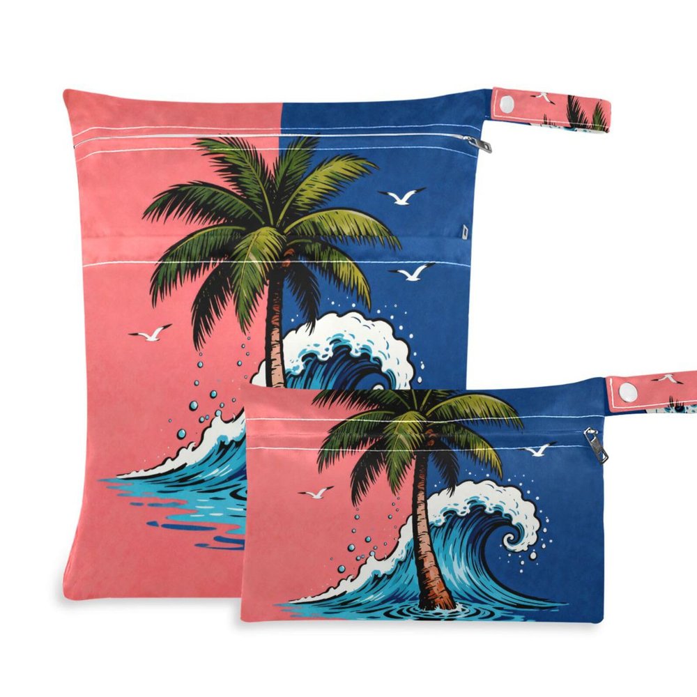 Yoogain mess-proof waterproof bag 2 Pack travel essentials for baby with handles for daycare (Tropical Tree Red Navy)