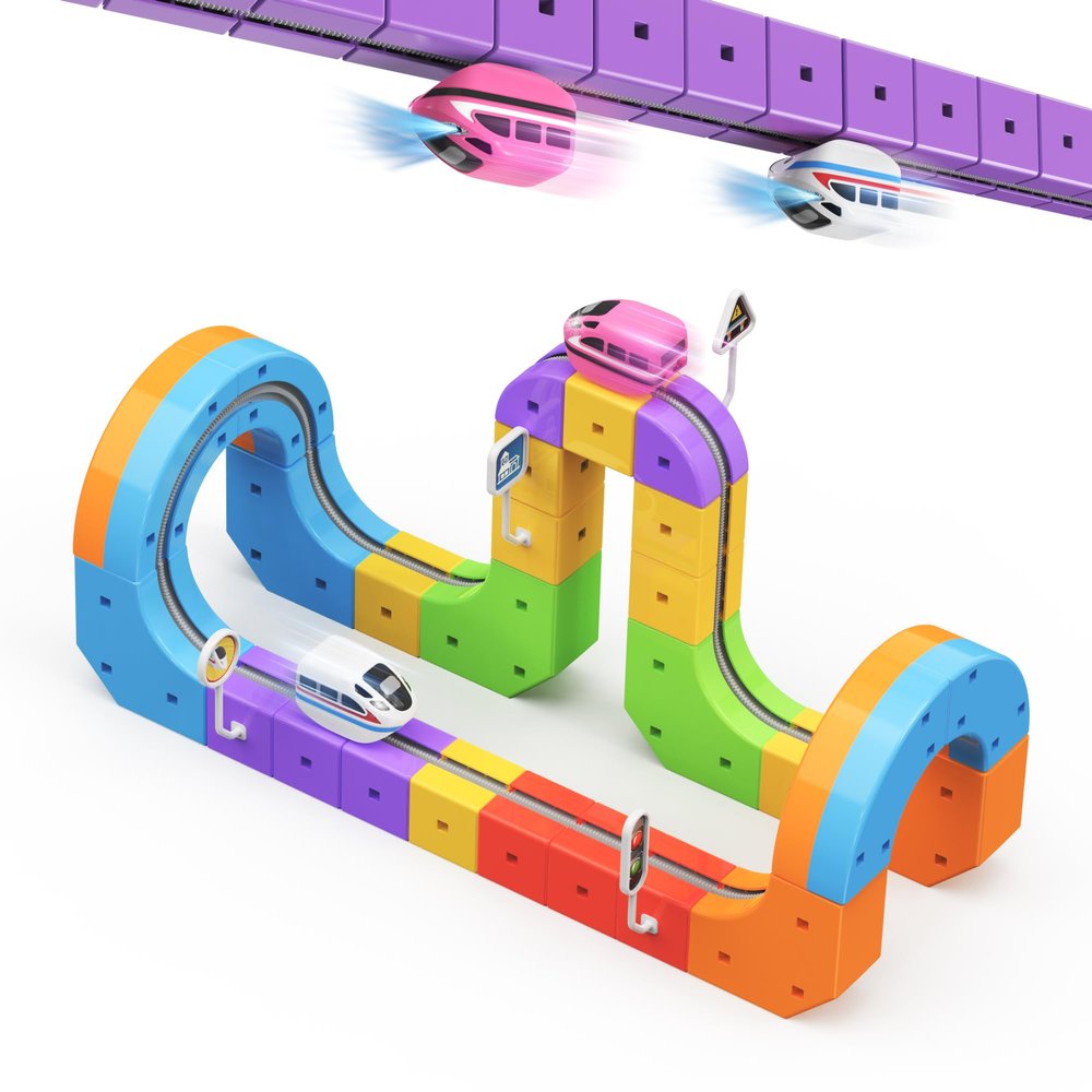 Auyoolin Electric Train Set,3D Infinity Flexible Tracks with Anti-Gravity 2 Cars for Kids Ages 3-8,DIY Race Track Block Building Toys,53pcs STEM Toy Train Birthday Gifts for Boys and Girls