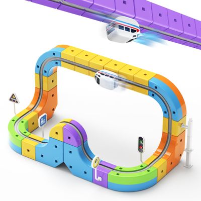 Auyoolin Electric Train Set 3D Infinity Track with Flexible Tracks for Kids Ages 3-8,DIY Race Track Block Building Toys with Anti-Gravity,32pcs STEM Toy Train Birthday Gifts for Boys and Girls