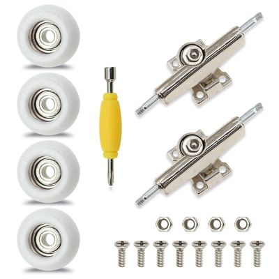 Ylutex 7 Pieces POM Round White Fingerboard-Wheels Size 7.3mm*4.5mm Tool Set with 1 Screwdrivers 2 Alloy axles