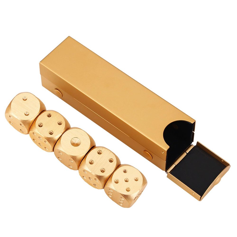 5pcs Aluminum Alloy Dice Set with Storage Box for DND, D D, Poker Board Metal RPG Dice (Rectangle)