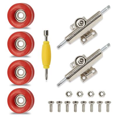 Ylutex 7 Pieces POM Red Fingerboard-Wheels Size 7.3mm*4.5mm Tool Set with 1 Screwdrivers 2 Alloy axles