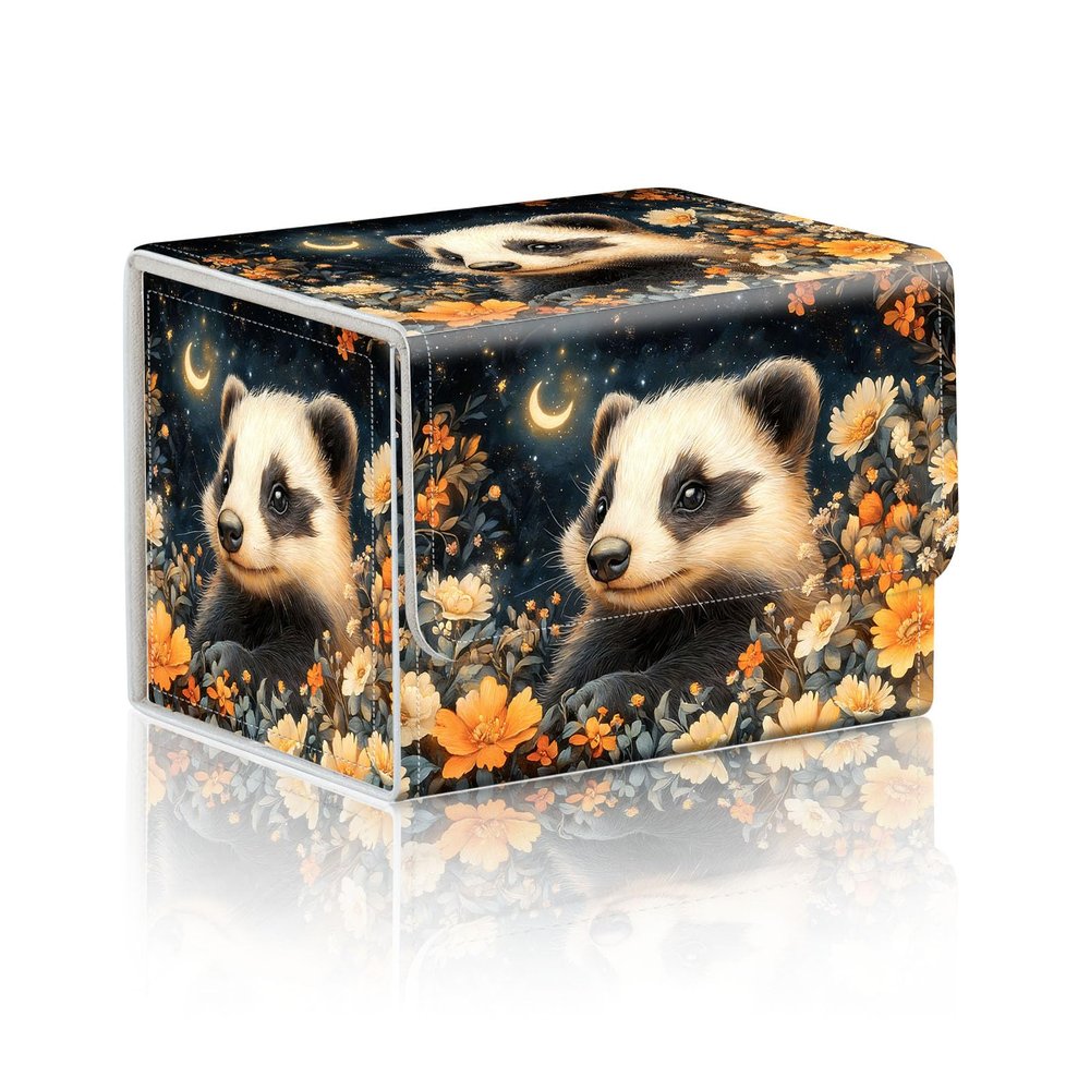 DISUOFEART Trading Card Storage Box, Holds 100+ for MTG Cards, PU Leather with Magnetic Closure, Badger in Starry Flower Garden Durable Deck Box for Magic the Gathering, Trading Card Games