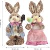 2 PCS Easter Bunny Statue, Handmade Straw Bunny Figurine, Standing Straw Rabbit, Cute Rabbit Photo Props Gifts for Office Kitchen Spring Home Decor (#C) view 2