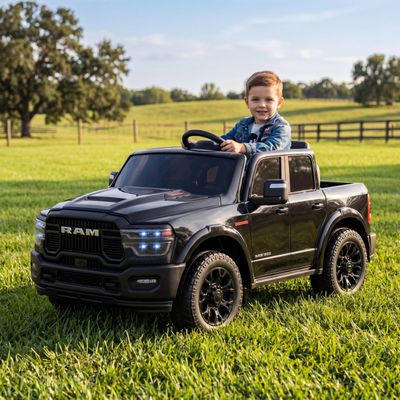 24V Ride on Car for Big Kids Licensed RAM 2500, 24v Ride on Truck w/Remote Control, Toddler Ride on Toys w/Bluetooth, Spacious Truck Bed, 3 Speed, LED Lights, Suspension, Gifts for Boys Girls, Black