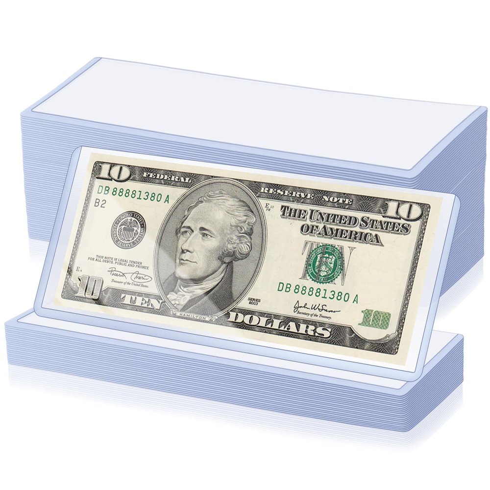 200 Pack Currency Topload Holder, 6.8" x 2.9" Dollar Bill Sleeves Hard Plastic Clear Money Holder Rigid Protective Waterproof Currency Sleeves Dollar Bill Display Protector