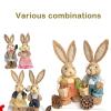 2 PCS Easter Bunny Statue, Handmade Straw Bunny Figurine, Standing Straw Rabbit, Cute Rabbit Photo Props Gifts for Office Kitchen Spring Home Decor (#B) view 3