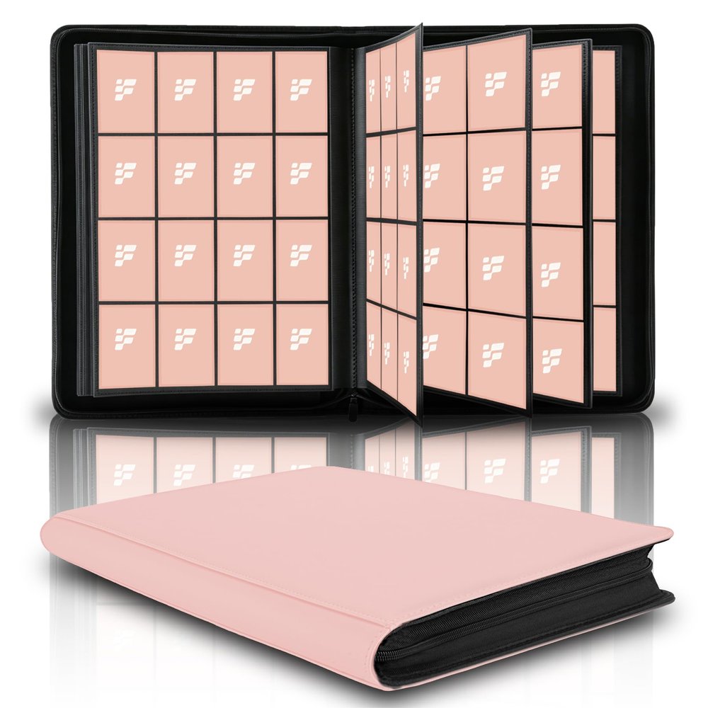 1000+ Pockets Trading Card Binder, 16 Pockets Trading Card Binder Ringless Side Loading Trading Card Album Folder for TCG,MTG,Sports Cards(Pink-1)