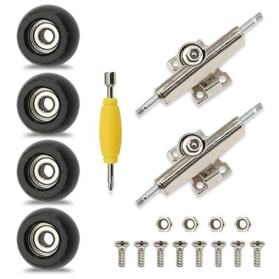 Ylutex 7 Pieces POM Round Black Fingerboard-Wheels Size 7.3mm*4.5mm Tool Set with 1 Screwdrivers 2 Alloy axles