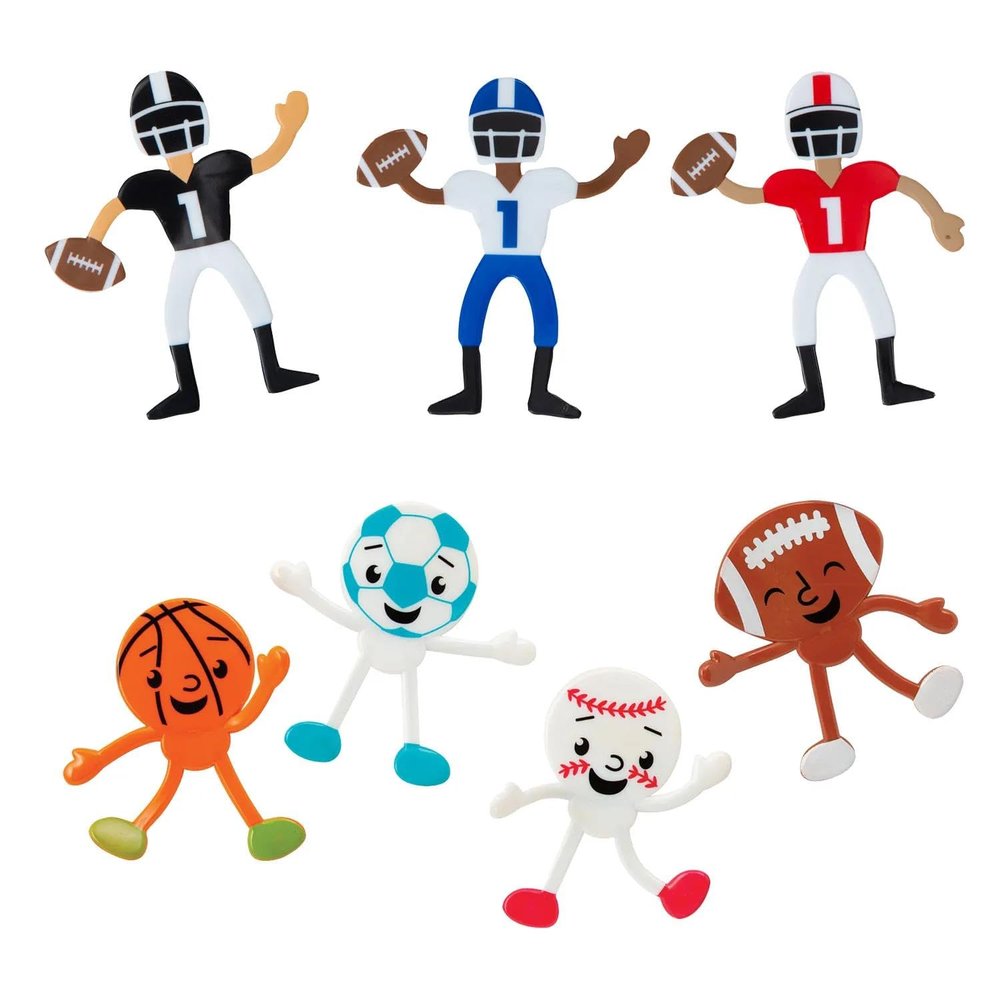 3 1/2" 4 1/2" Bulk 48 Pc. Football Player & Sports Ball Vinyl Bendable Assortment